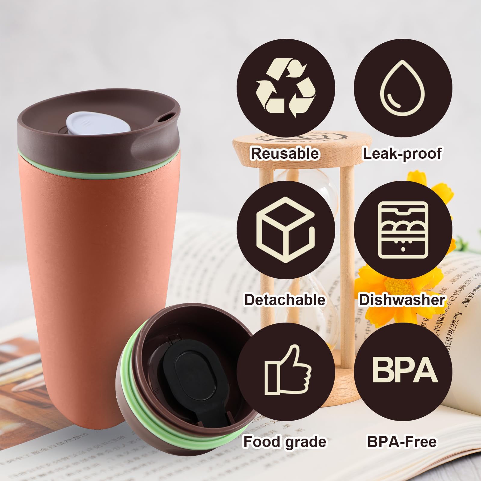 Ersatzschieberdeckel für Owala SmoothSip 590 ml & 340 ml, obere Abdeckung, kompatibel mit Owala Kaffeebecher, Kaffee-Reisebecher, auslaufsicheres Zubehör, BPA-frei (Hellbraun)