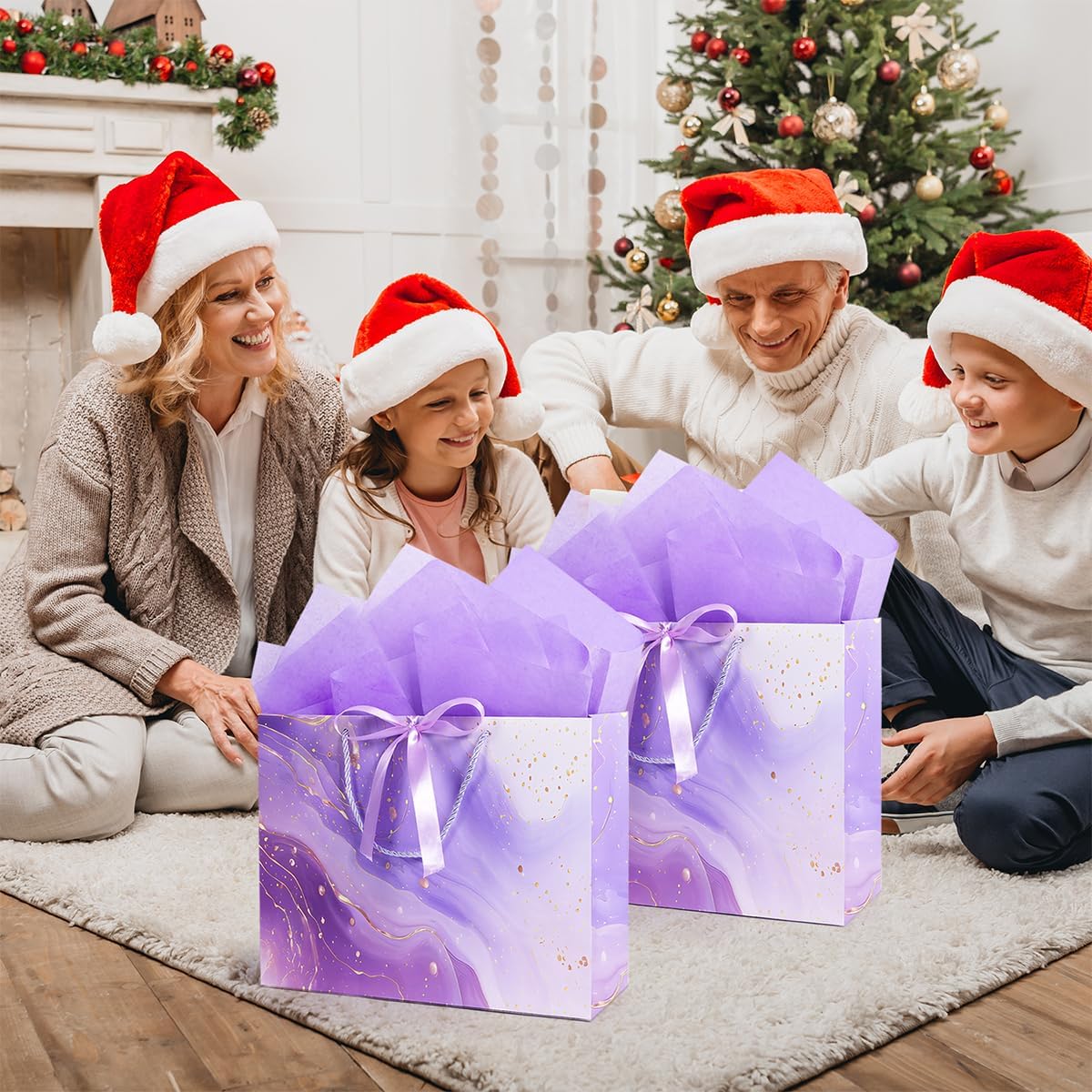 Purple Gift Bags, 2PCS 13” Large Gift Bags with Tissue Paper and Greeting Cards, Gift Bag with Handles Bow for Women Girls, Purple Gift Bags for Birthday Wedding Bridal Baby Shower Anniversaries - Image 9