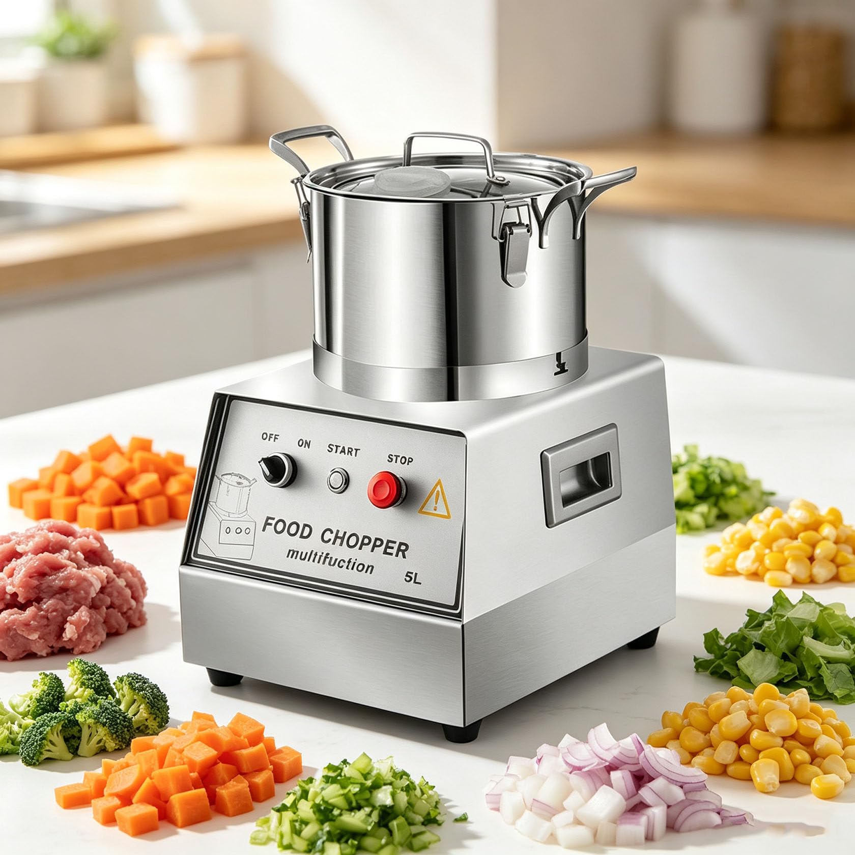 Electric Vegetable Chopper & Meat Grinder, Commercial Food Processor 5L