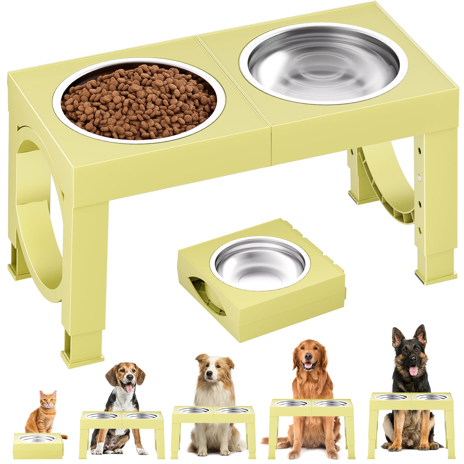 XIAZ Elevated Dog Bowls Large Breed Raised Dogs Bowl Stand Large/Medium Sized Dog Stainless Steel Food Water Bowl Stands 5 Heights Adjustable 9/11/12/15in Pet Feeder Dish Station