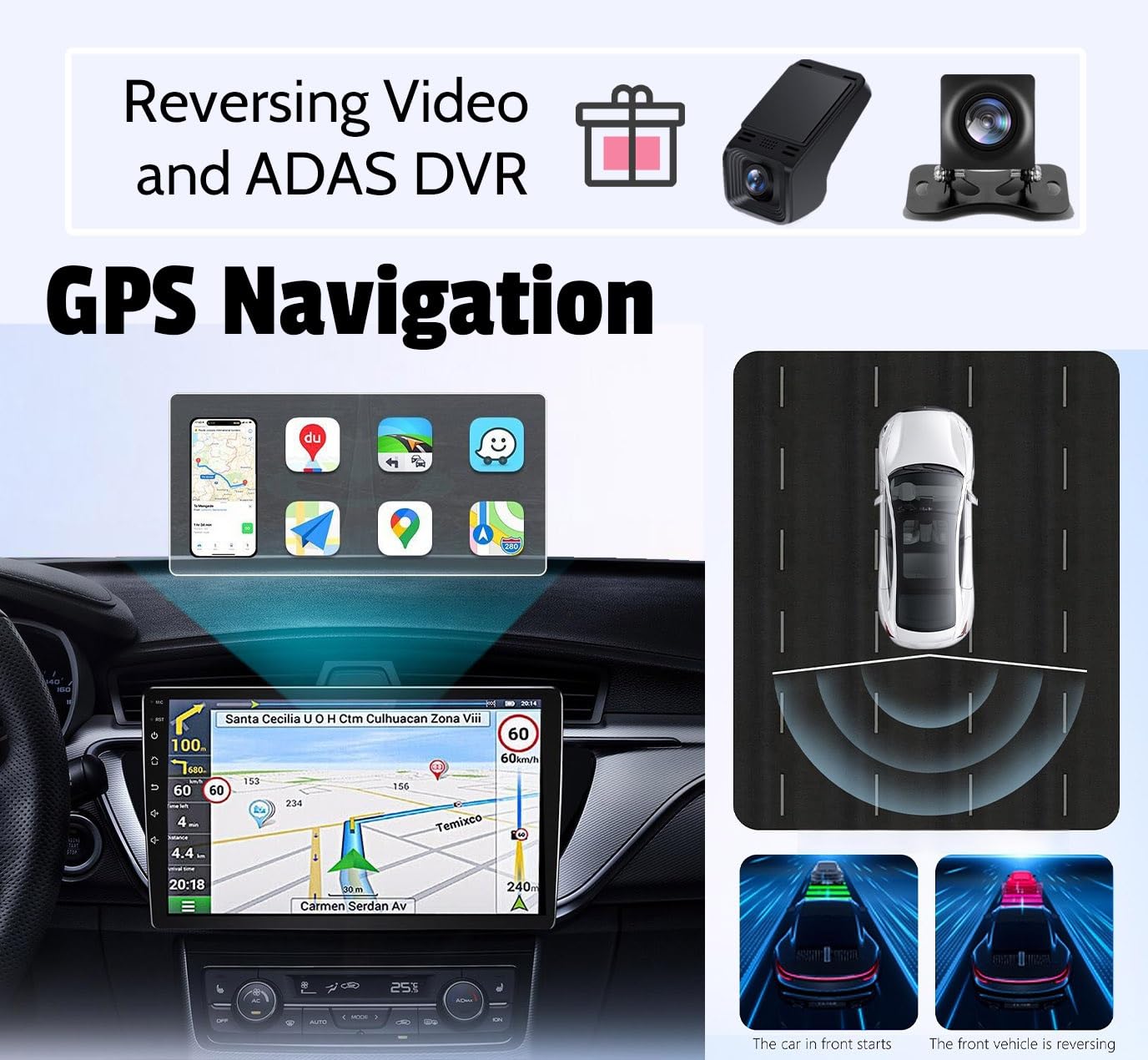 Ekran Radia Samochodowego IPS dla Chery Tiggo 7 1 2016-2020 4-core Radio Samochodowe Android/CarPlay Bezprzewodowe/Android Auto/WiFi/FM/GPS/Bluetooth/SWC/Kamera Cofania/ADAS DVR(X2)