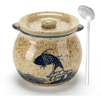 Ceramic Sugar Bowl with Lid and Spoon 300 ml Ceramic Spice Jars Spice Jar with Lid for Sugar Salt Cheese Spices