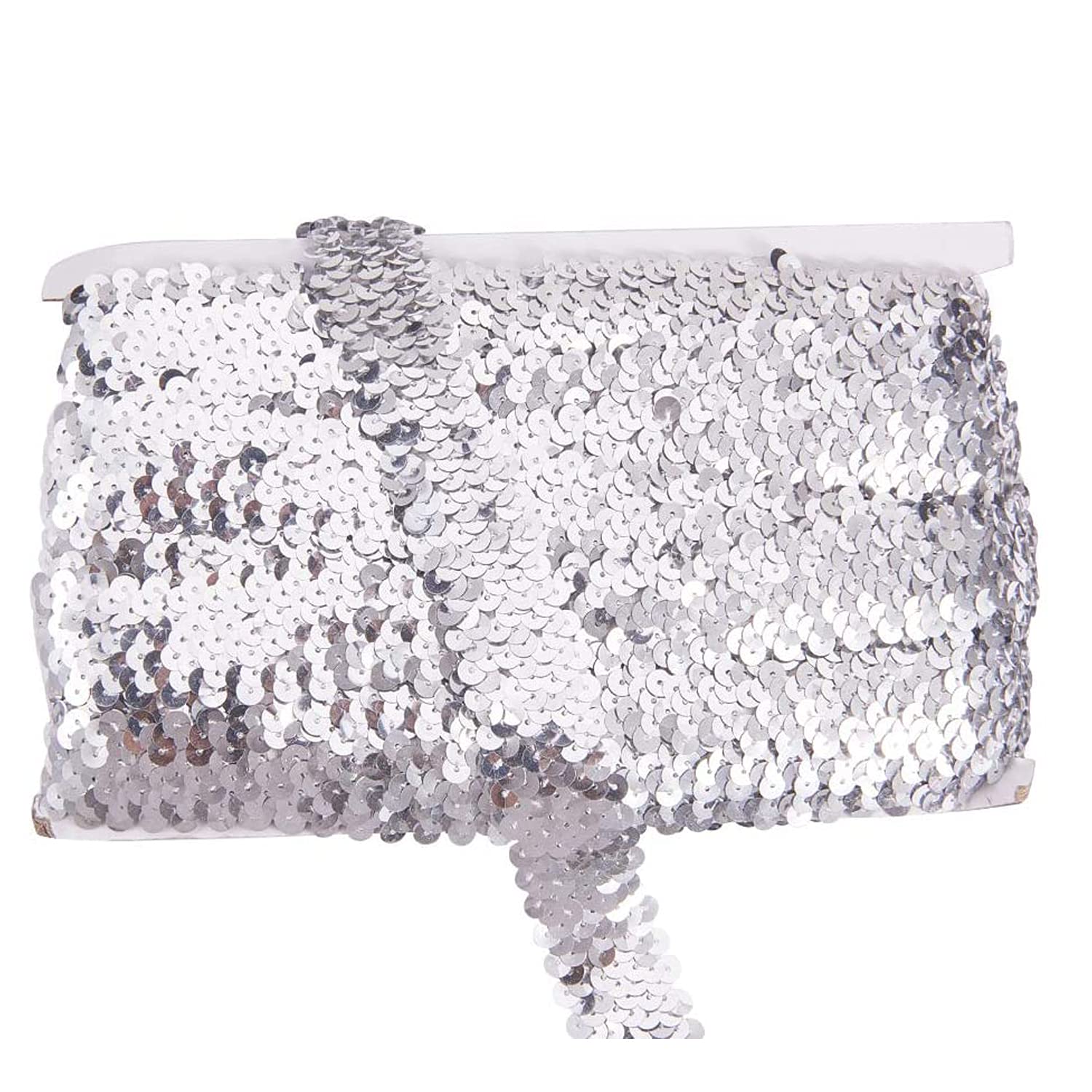 levylisa Silver Sequin Trim Glitter Stretch Paillette Lace Applique Bling Bling for Dress Embellish Headband 10 Yards