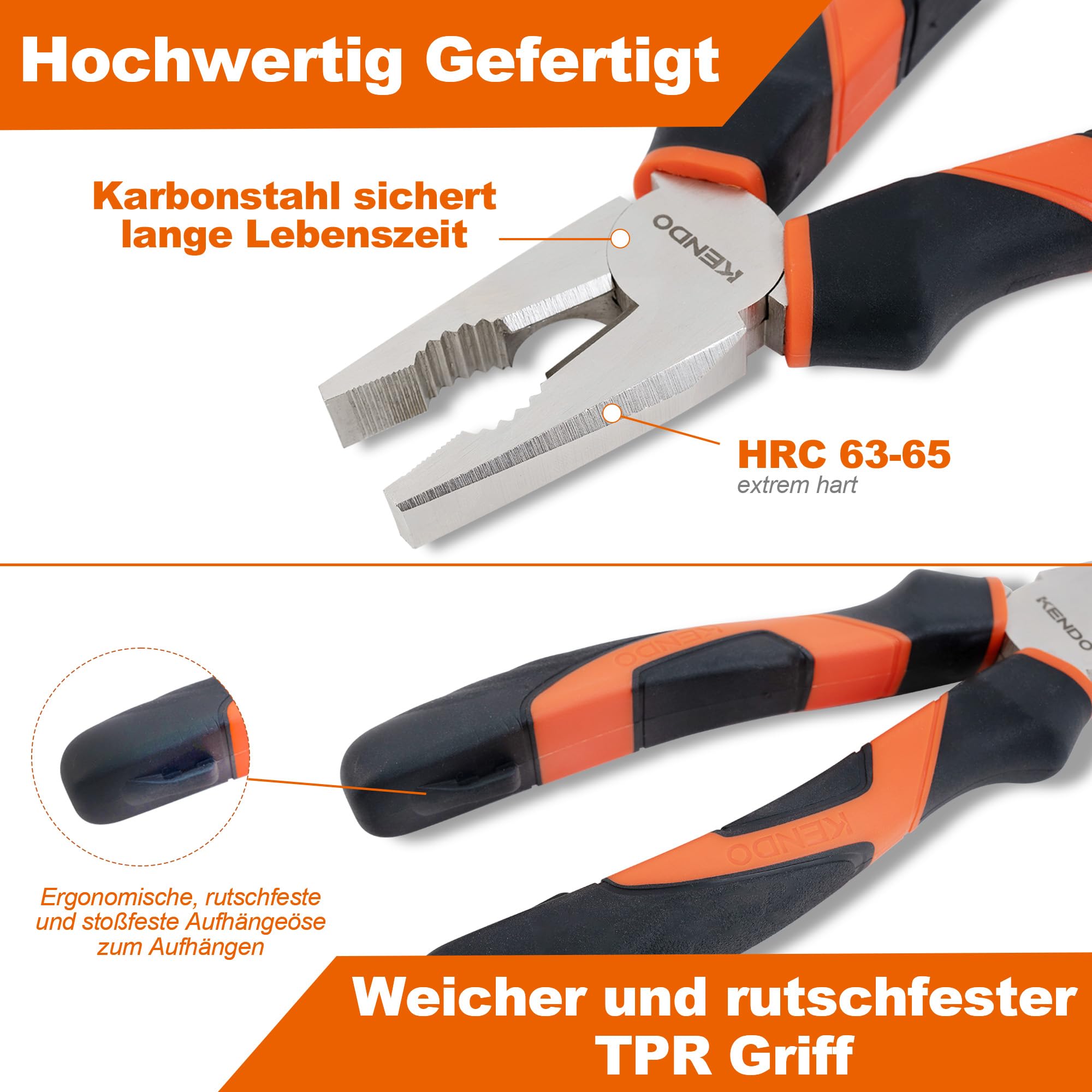 KENDO Zangenset 3-tlg – Kombizange, Spitzzange & Seitenschneider