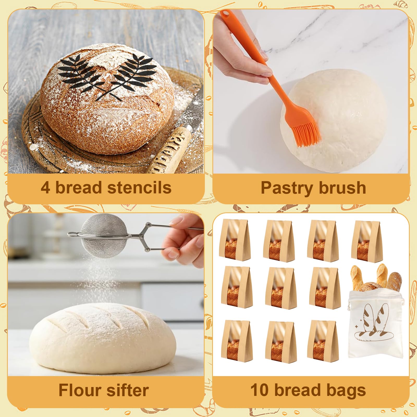 31 Piezas Banetones para Pan, Cesta de Fermentación para Pan con 23cm Ovalada + 25cm Redondo, Tarro de Fermentación, Bolsa de Almacenamiento, Accesorios para Hornear Pan