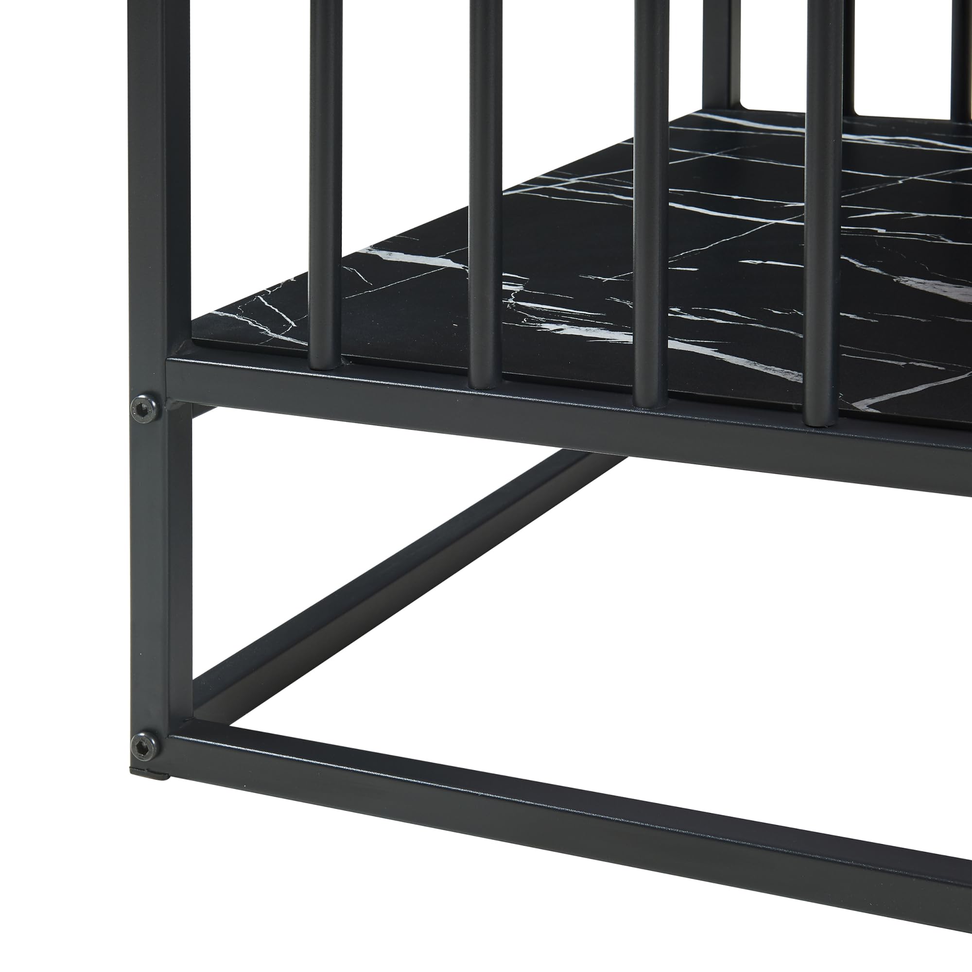 [en.casa] Couchtisch Raukurg Sofatisch mit einem Ablagefach Wohnzimmer 120 x 60 x 44 cm rechteckig Metallgestell Marmoroptik, schwarz