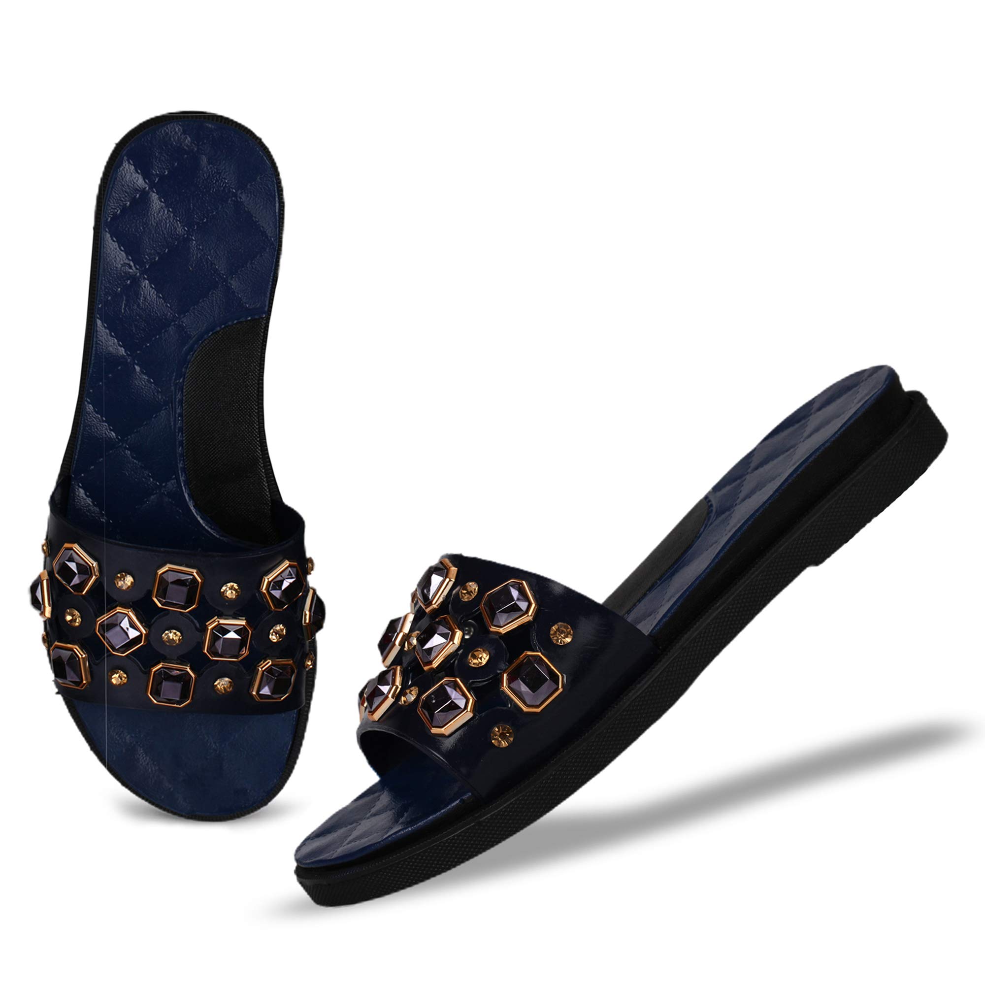 BlackBeatle womens Stone Flat slippers,Blue,40 (Euro) (B08JJBH9FV) Amazon Price History, Amazon Price Tracker