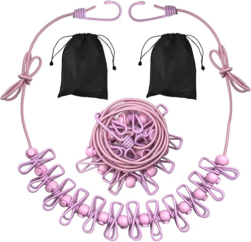 Vista 12 de Paquete de 2 tendederos portátiles para acampar, 12 pinzas para la ropa, accesorios de camping, tendedero de viaje para interiores y exteriores