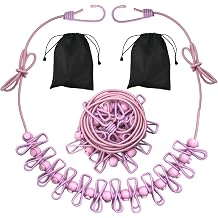 2 Pack Camping Clothesline Portable 12 Clothespins, Pink Camping Accessories Travel Clothesline for Outdoor Indoor, Retractable Clothes Line Elastic Clothesline for Camper Hotel Room