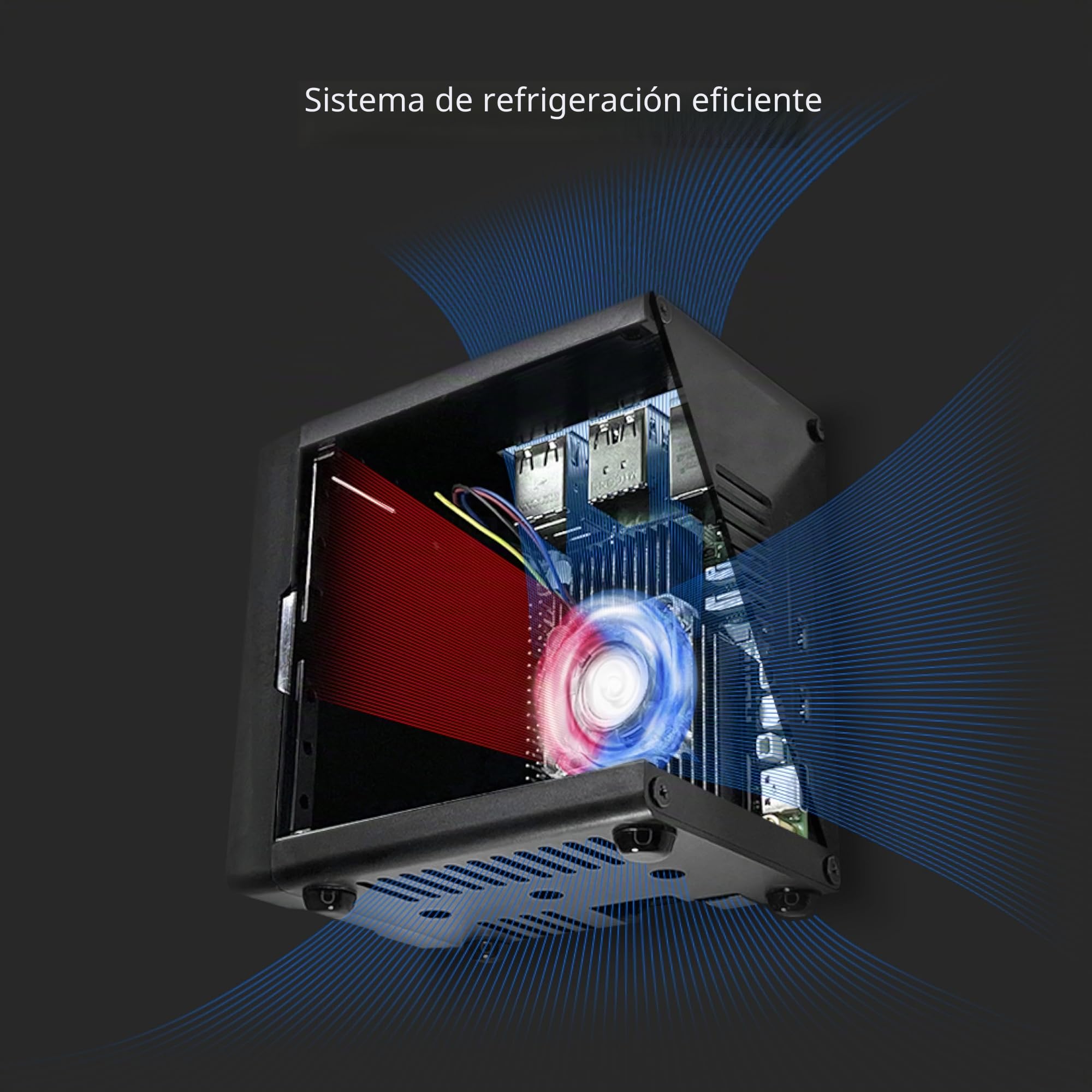 Caja Mini PC ElectroCookie para Raspberry Pi 5 con M.2 NVMe SSD PCIe HAT y Enfriador RGB Activo (Caja Negra + M.2 HAT[X1001])