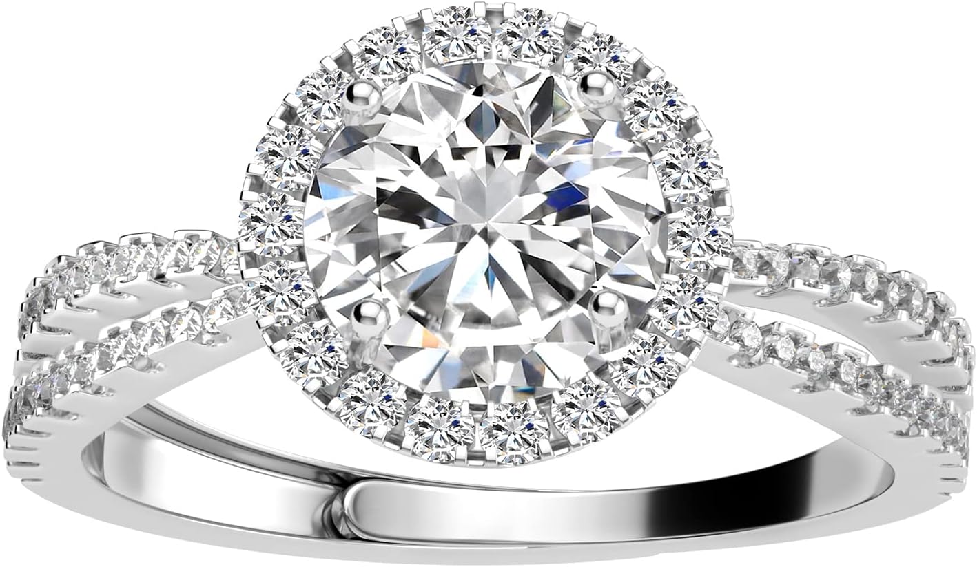 SEUMOOEngagement Rings 1ct 925 Sterling Silver Rings for Women Moissanite Platinum Plated Diamond Rings Wedding Rings Adjustable Promise Eternity Solitaire Ring for Anniversary Valentine's Day