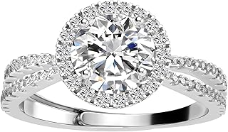 ATESSON S925 Platinum Plated Sterling Silver Engagement Rings,2ct Cut Diamond Ring for Women,4 Prong Moissanite Anniversary Promise Ring,Size Adjustable