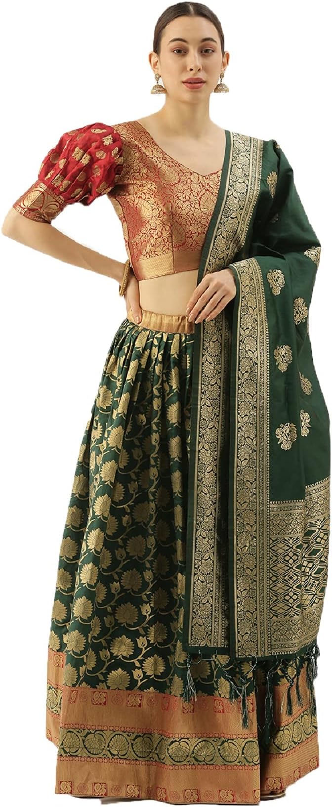 LooknBook ArtWomen's Wear Banarasi Silk Jequard Lehenga Choli With Jequard Dupatta (Green)