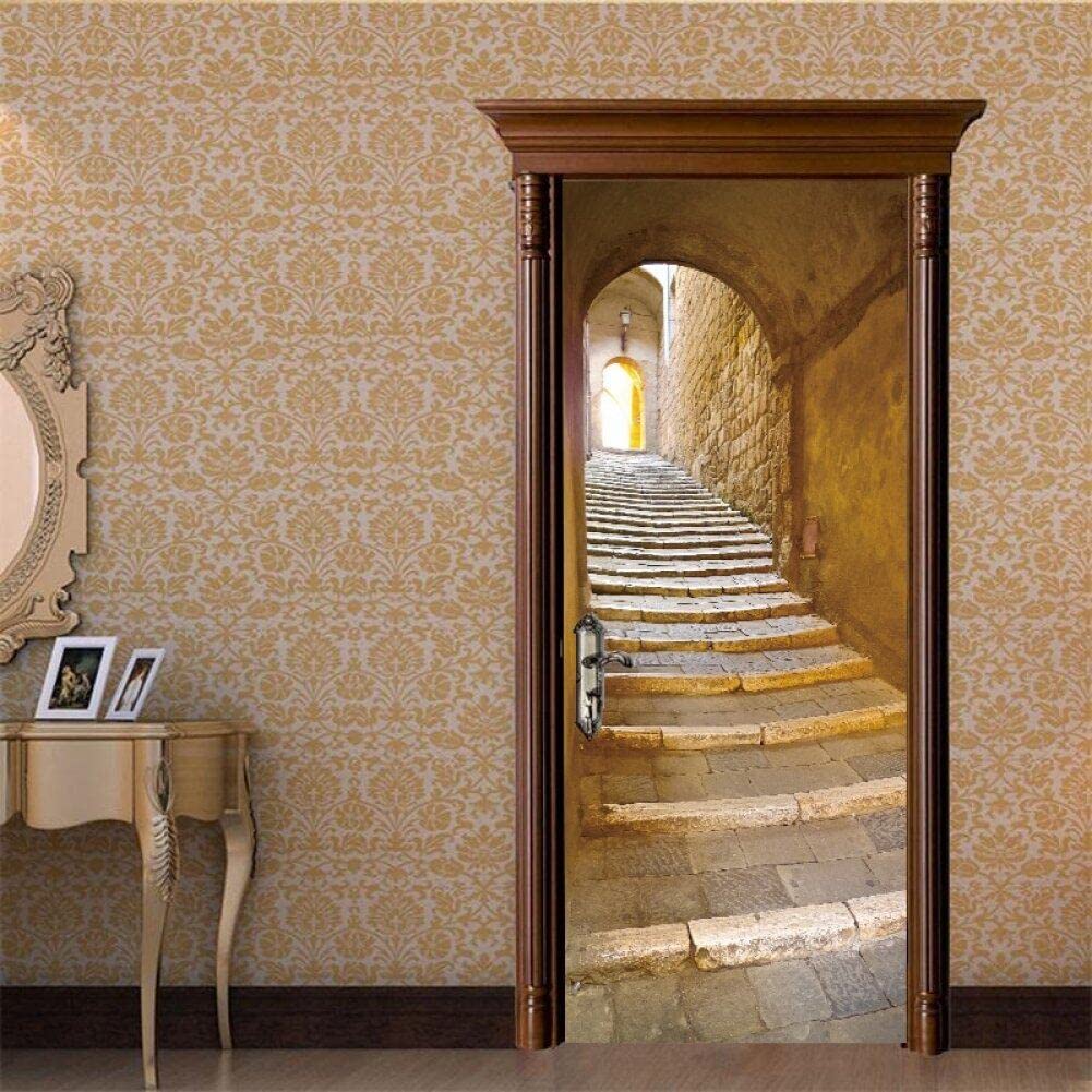 Autocollant de porte 3D Stone Hutongs set de 2 pièces pour salon et chambre