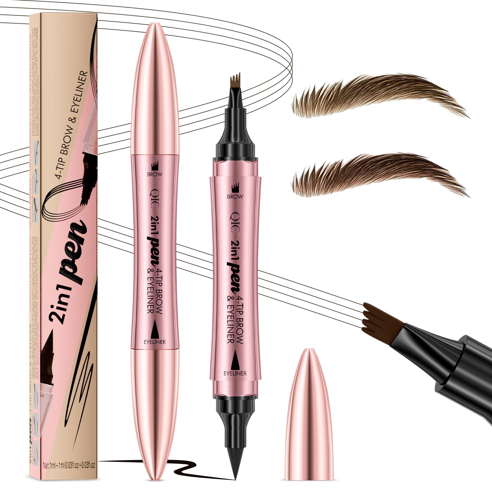 Lápiz Cejas 2en1, Lápiz de Cejas Microblading, Lápiz de Cejas Líquido, Resistente al Agua y al Sudor, Lapiz Cejas y Eyeliner, perfilador de cejas, Crea un Maquillaje de Cejas Natural (Marrón claro)