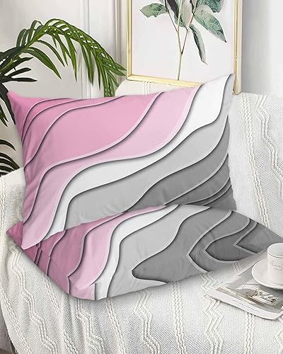 Miniatura 2 de Fundas de almohada geométricas de color rosa, tamaño Queen, 2 paquetes de fundas de almohada suaves para cama, fundas decorativas de lujo, funda de