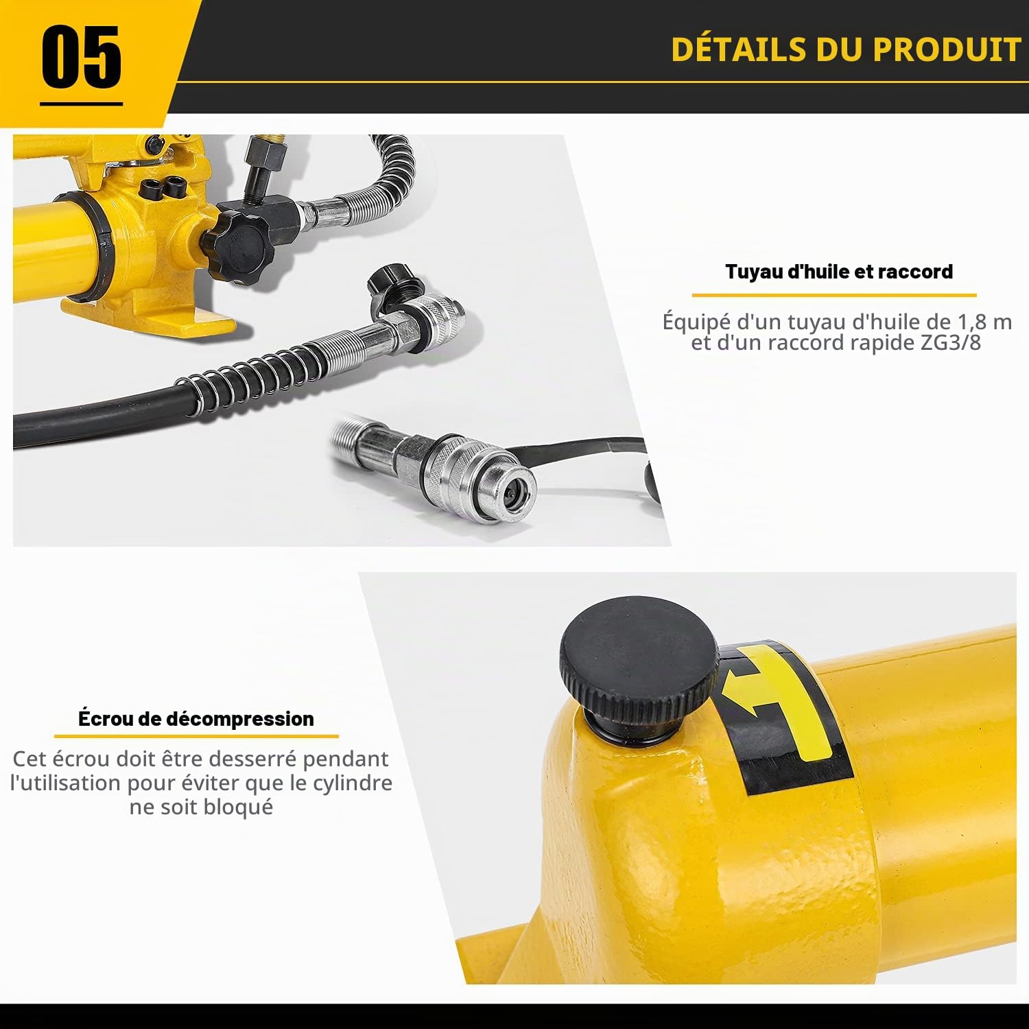 CGOLDENWALL CP-700 Pompe Hydraulique Manuelle, avec Tuyau de 1,8m, Haute Pression 700kg/cm², Contenu en Huile 900cc, pour Utilisation avec Variété d'Outils Hydrauliques