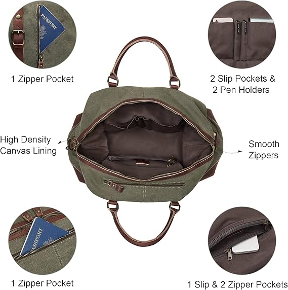 S-ZONE Duffle Bag for Travel Canvas Duffel Bag Carry on Weekender Bag for Men