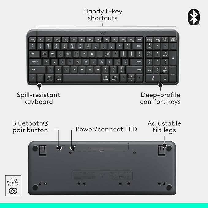 Teclado Logitech K250 Inalámbrico Bluetooth con Numpad Compa miniatura 7