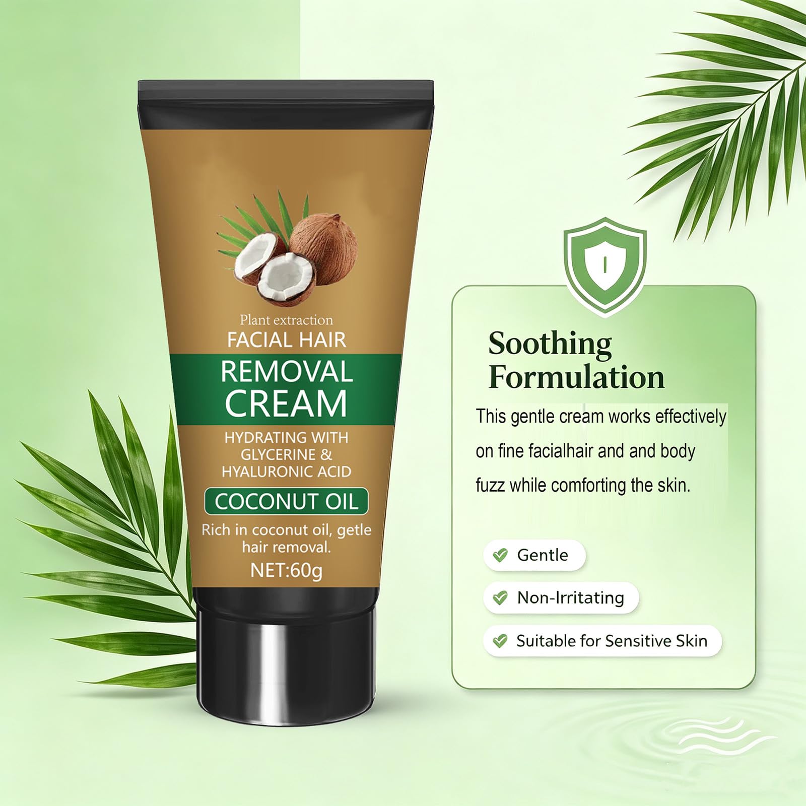 Crema depilatoria per il viso all'olio di cocco, crema depilatoria per il viso, depilatorio non irritante con estratti vegetali, crema lisciante per corpo e viso, ideale per pelli sensibili. (6pcs)