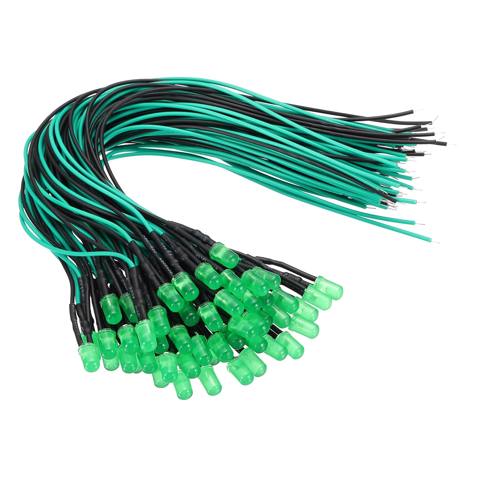 VIAPUICE 50 Pcs 5mm Pre-Wired Small Emitting LED Lights Width 12V Light,Green High Brightness LED Diode Light for DIY Electronics Experiments, Indicator Lights, PCB Circuits