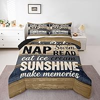 Vista 26 de Lake Life - Juego de edredón de tamaño King, juego de ropa de cama con remo de lago rústico, decoración de casa de lago, regalos para niños, vallas