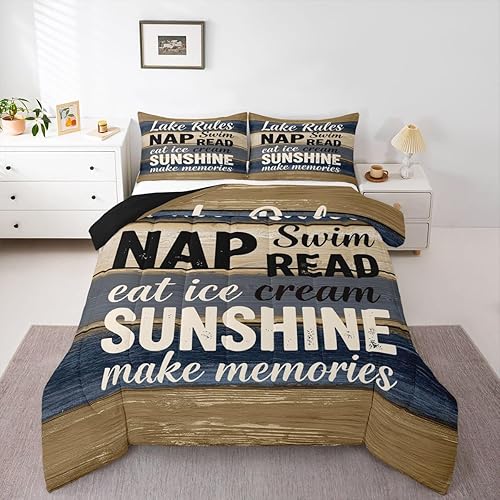 Miniatura 26 de Lake Life - Juego de edredón de tamaño King, juego de ropa de cama con remo de lago rústico, decoración de casa de lago, regalos para niños, vallas