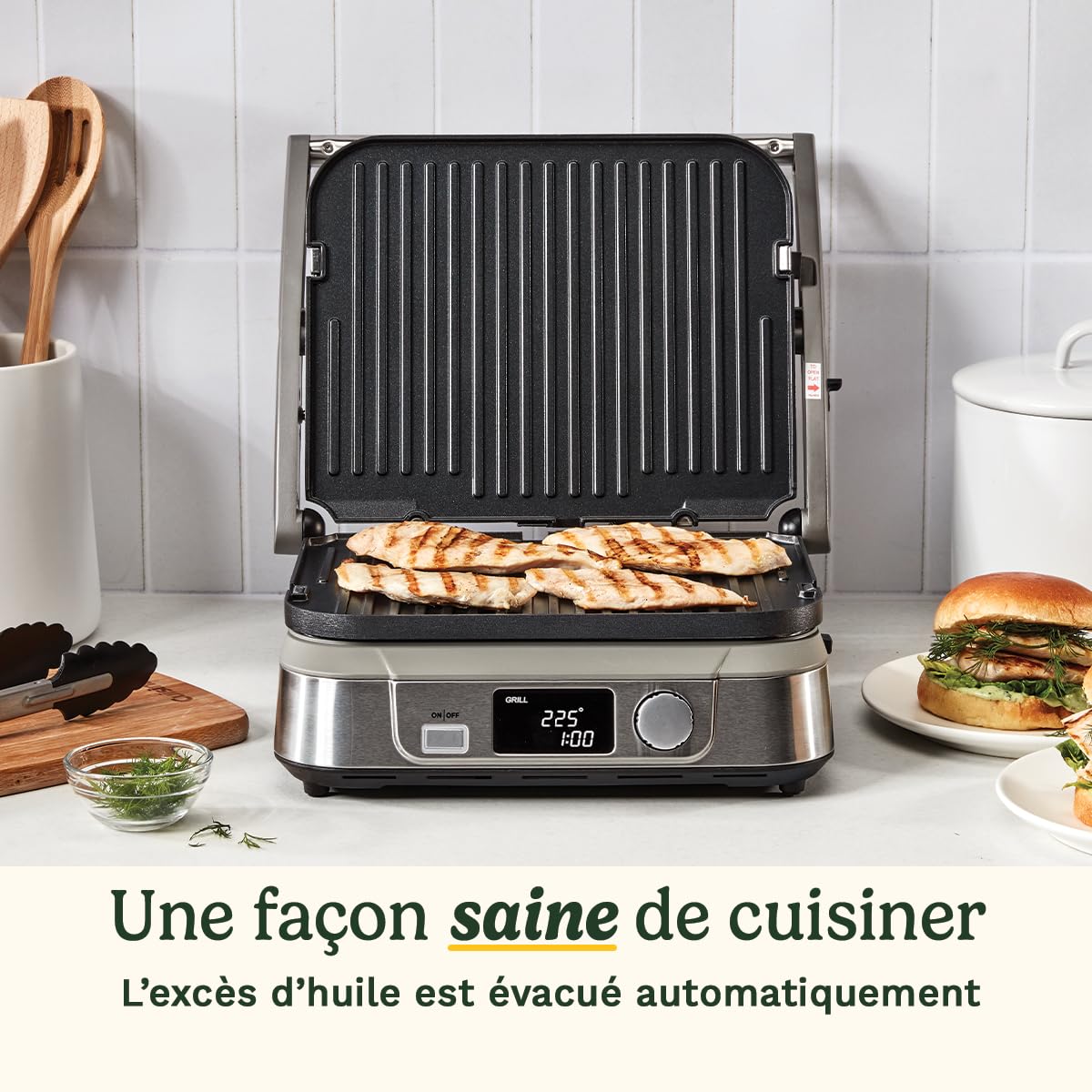 Cuisinart 6-en-1 Grill, Griddle & Gaufrier Grill de contact, Griddle, Plaques à gaufres | Plaques réversibles antiadhésives | Affichage numérique | SearBlast® | Charnière réglable