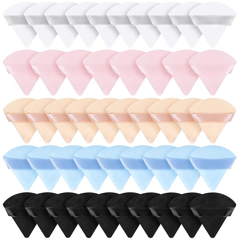 Suclain Puffs Triangulares de Veludo para Maquiagem, Cores Variadas, Pacote com 48