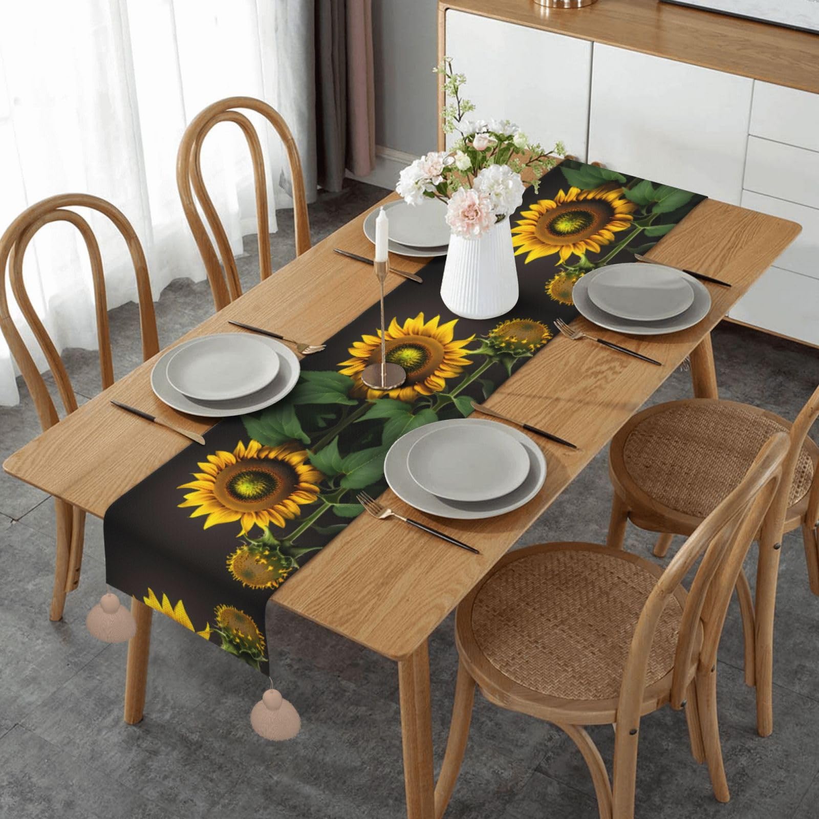Chemin de table tournesols pour une déco de table basse, repas de mariage ou de ferme