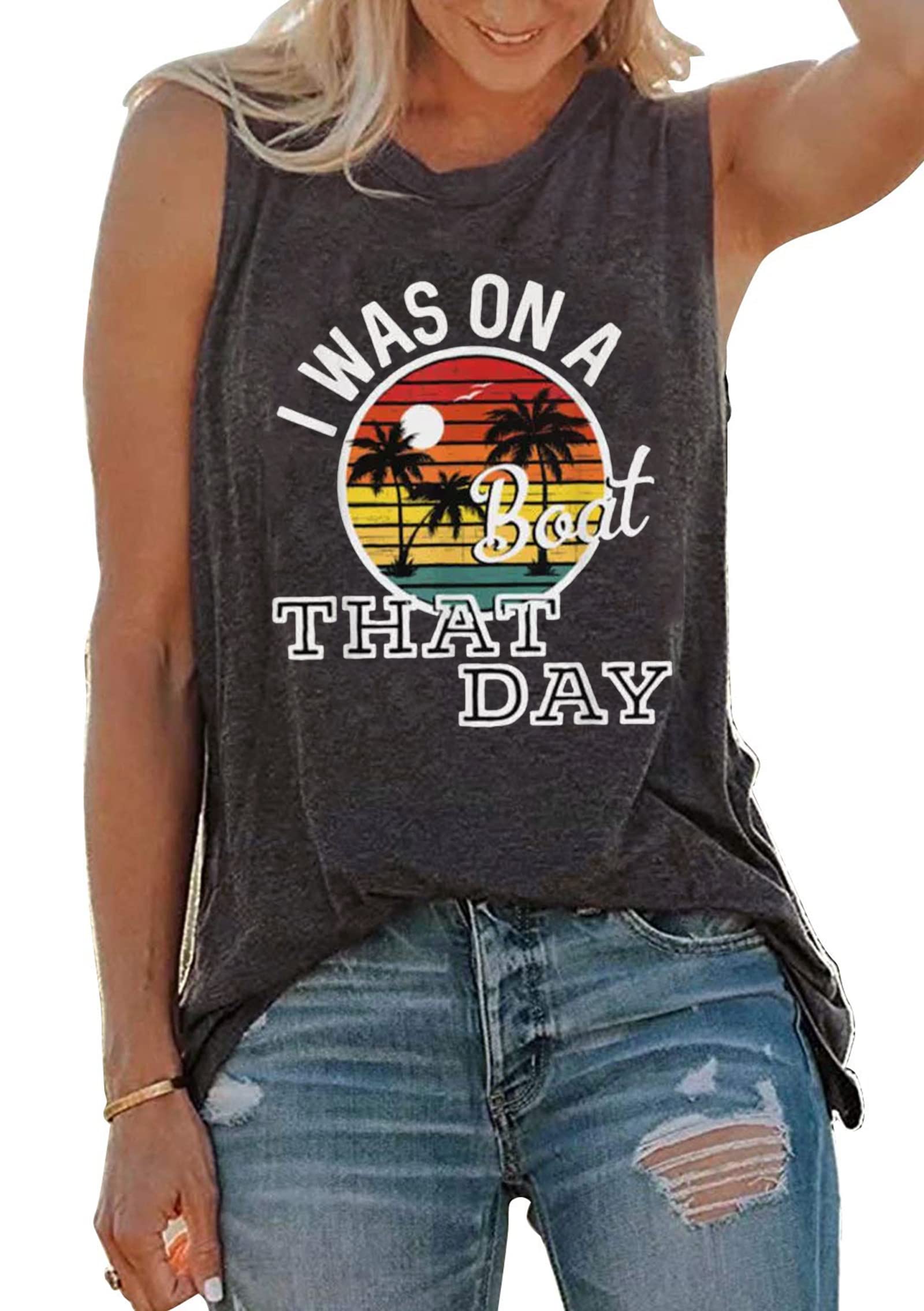 I was on a Boat That Day Tank Tops Women Country Music Sleeveless Tank Vacation Beach Coconut Trees