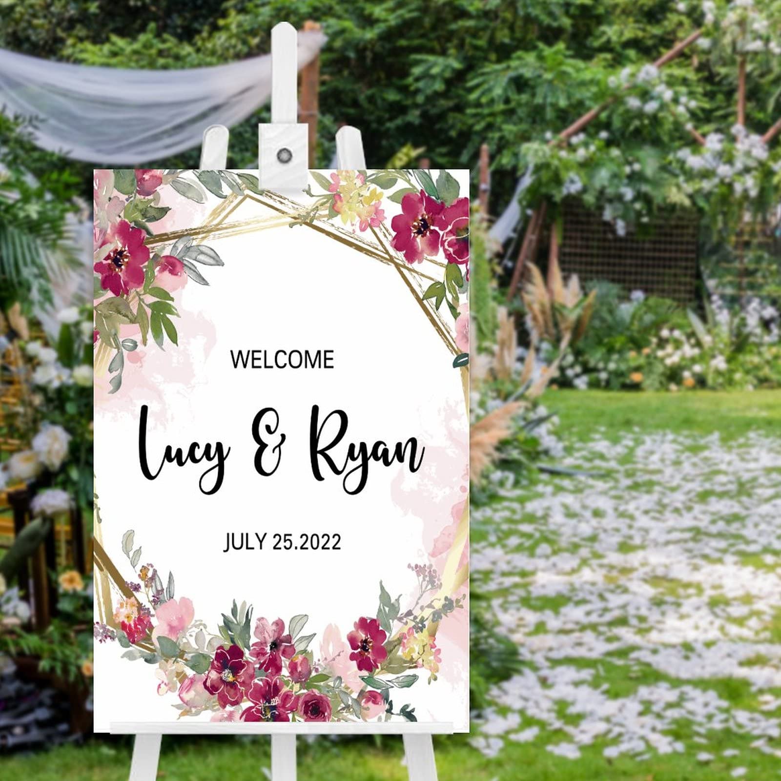 Panneau de bienvenue personnalisé bois mariage rose rouge 76.2x50.8cm