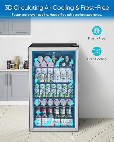 Miniatura 4 de Mini refrigerador de 3.2 pies cúbicos con puerta de cristal, refrigerador de bebidas para 126 latas para bebidas, cerveza, vino, refrescos,