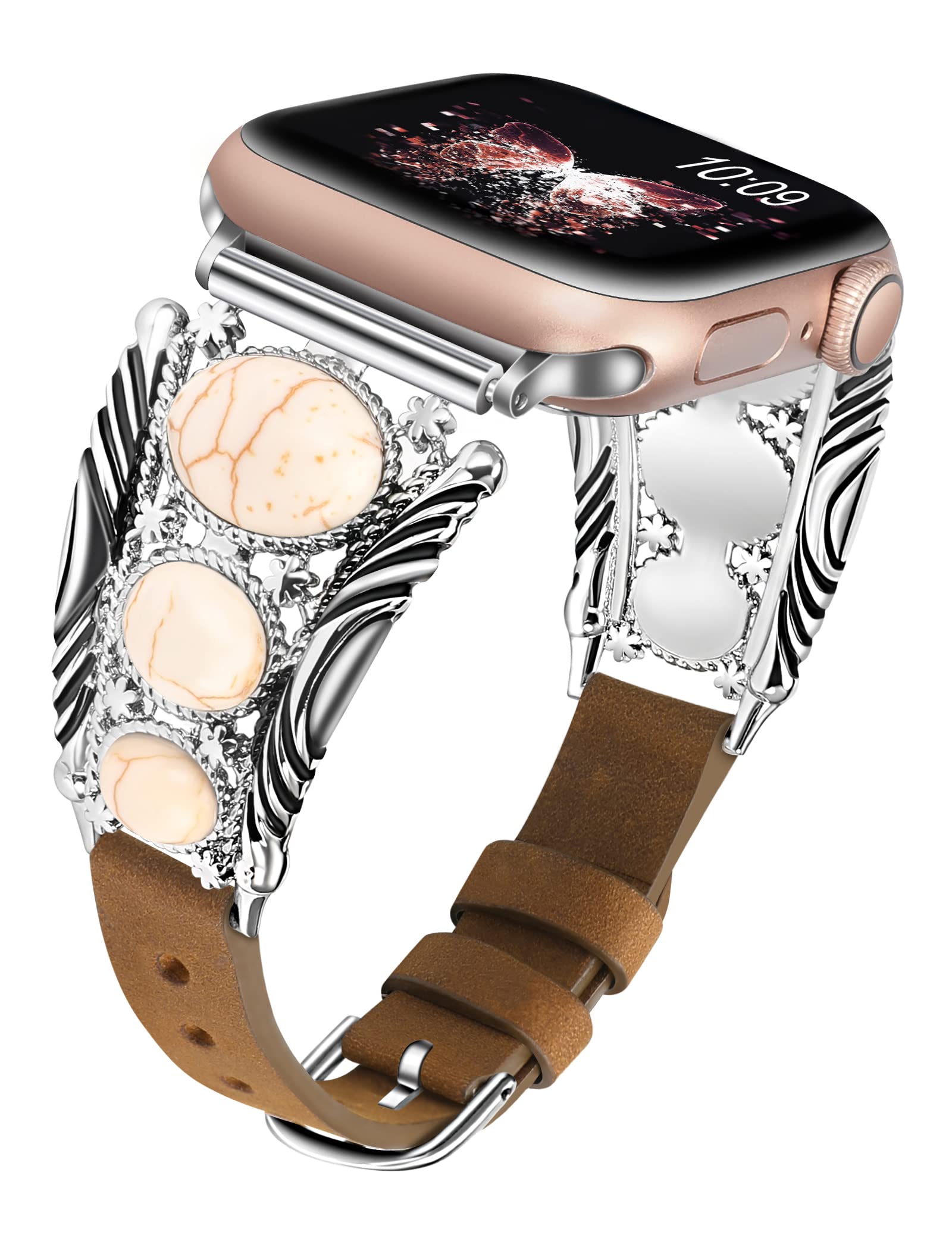 Minyee Compatible with Apple Watch Band 38mm 40mm 41mm, Turquoise Apple Watch Bands for Women, Vintage Bohemian Ethnic Antique Jewelry Style Bracelet Strap for Iwatch SE & Series 7/ 6/5/4/3/2/1