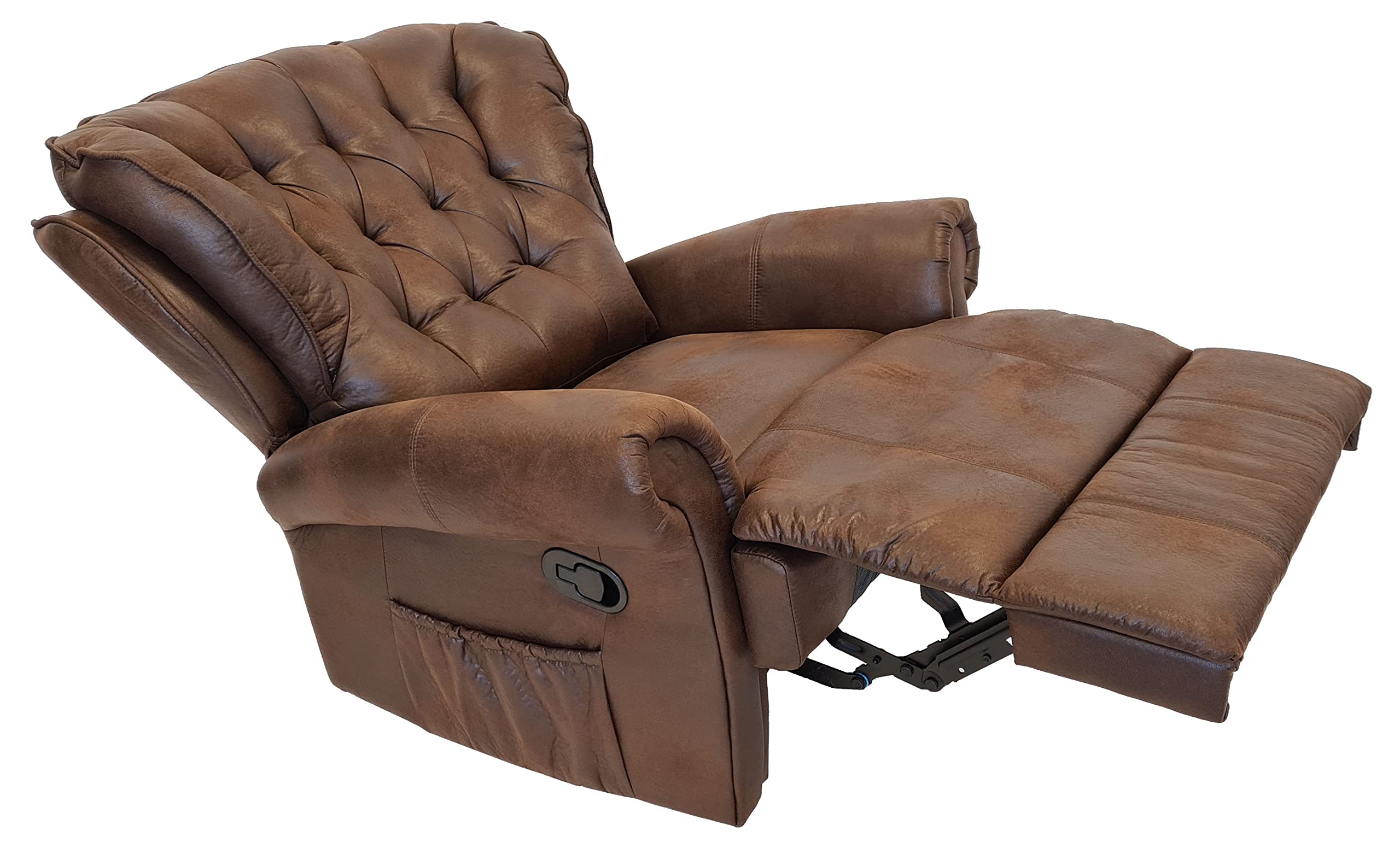 ABC Home Relaxsessel im Chesterfield-Stil – Komfort-Sessel mit manueller Liegefunktion – Edle Vintage-Optik in Braun – Hochwertiges Mikrofaser-Gewebe – 85 cm Breit