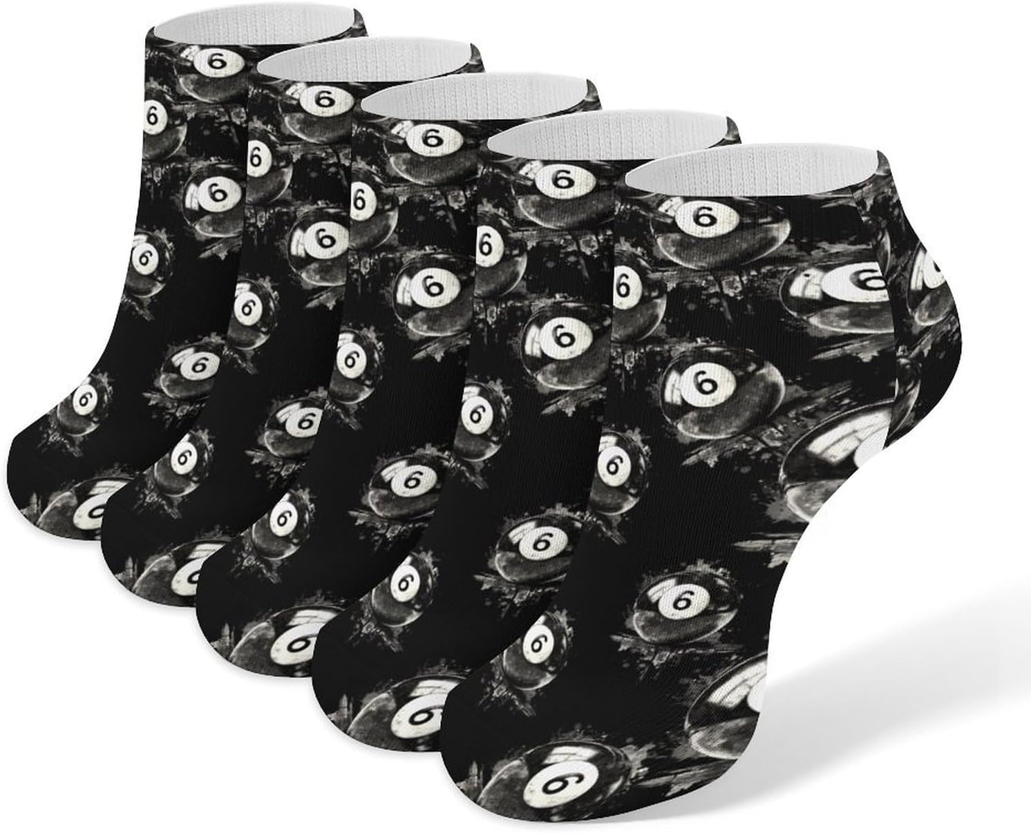 6 Ball Billiards Pool No Show Ankle Socks Low Cut Non Slip Flat Boat Line 5 Pairs Set