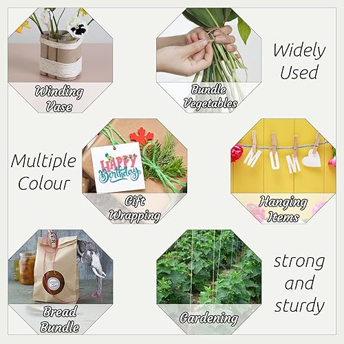 Miniatura 6 de LEREATI Cuerda de yute natural de 0.079 in y 656 pies para manualidades, cuerda de yute de colores de 3 capas para envoltura de regalos, jardinería,