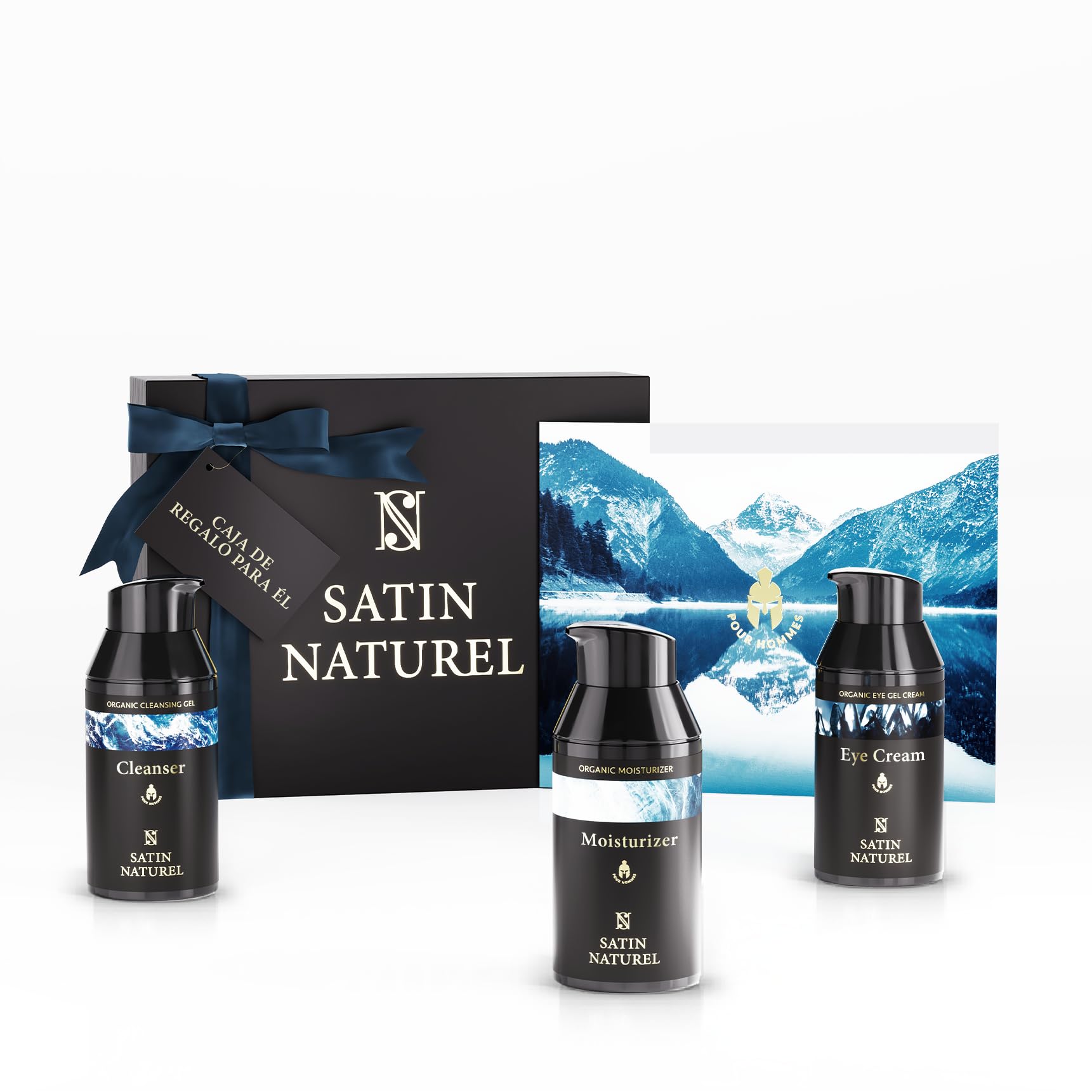 Regalos Originales para Hombres - Regalo Del Dia de San Valentín con Crema Hidratante Facial Hombre + Contorno de Ojos hombre + Limpiador Facial Hombre 3x30ml, Satin Naturel