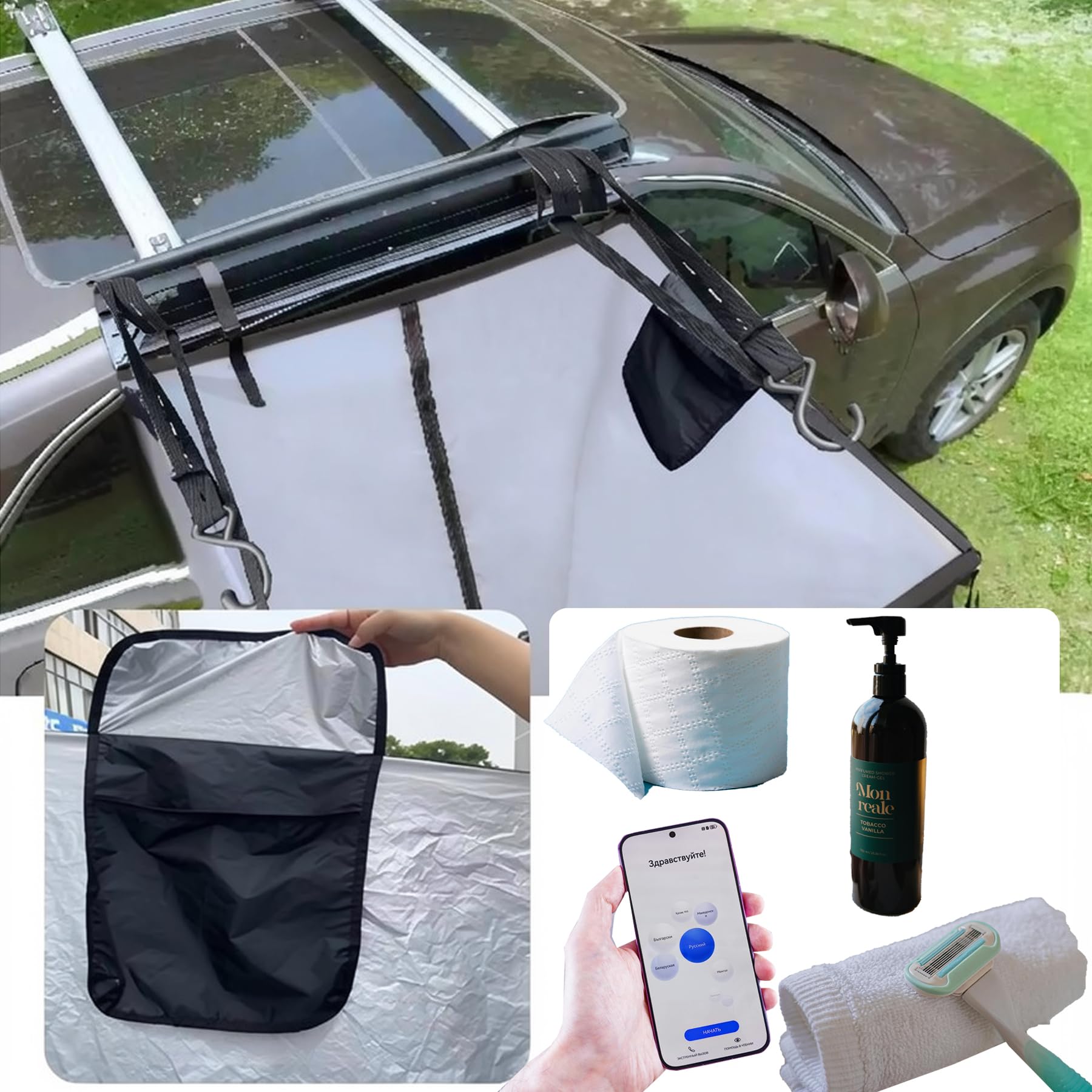 Schwarz Camping Dushzelt, 180X100X100CM Universal Outdoor Privatsphäre Campingdusche Abdeckhaube, Tragbare Wasserdicht Toilettenzelt für Wohnmobil Van, Montagehalterung Nicht Enthalten