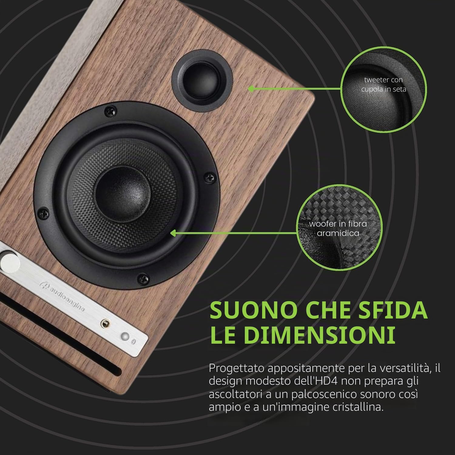 Audioengine HD4 Altoparlante senza fili Bluetooth | Diffusori da scaffale | Diffusori stereo amplificati da 120 W | DAC a 24 bit | Impiallacciatura in vero legno Impiallacciatura in vero legno | DAC a 24 bit, altoparlanti da tavolo per musica, giochi e au