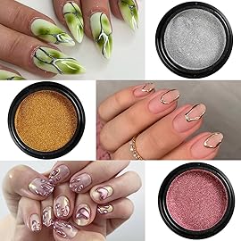 Chrome Nail Powder Set 14 Colors Pink Blue Silver Metallic Effect Mirror Powder for Nails with Brushes Holographic Pigment Chameleon Flakes for Nails Gold Leaf Decoration Nail Supplies
