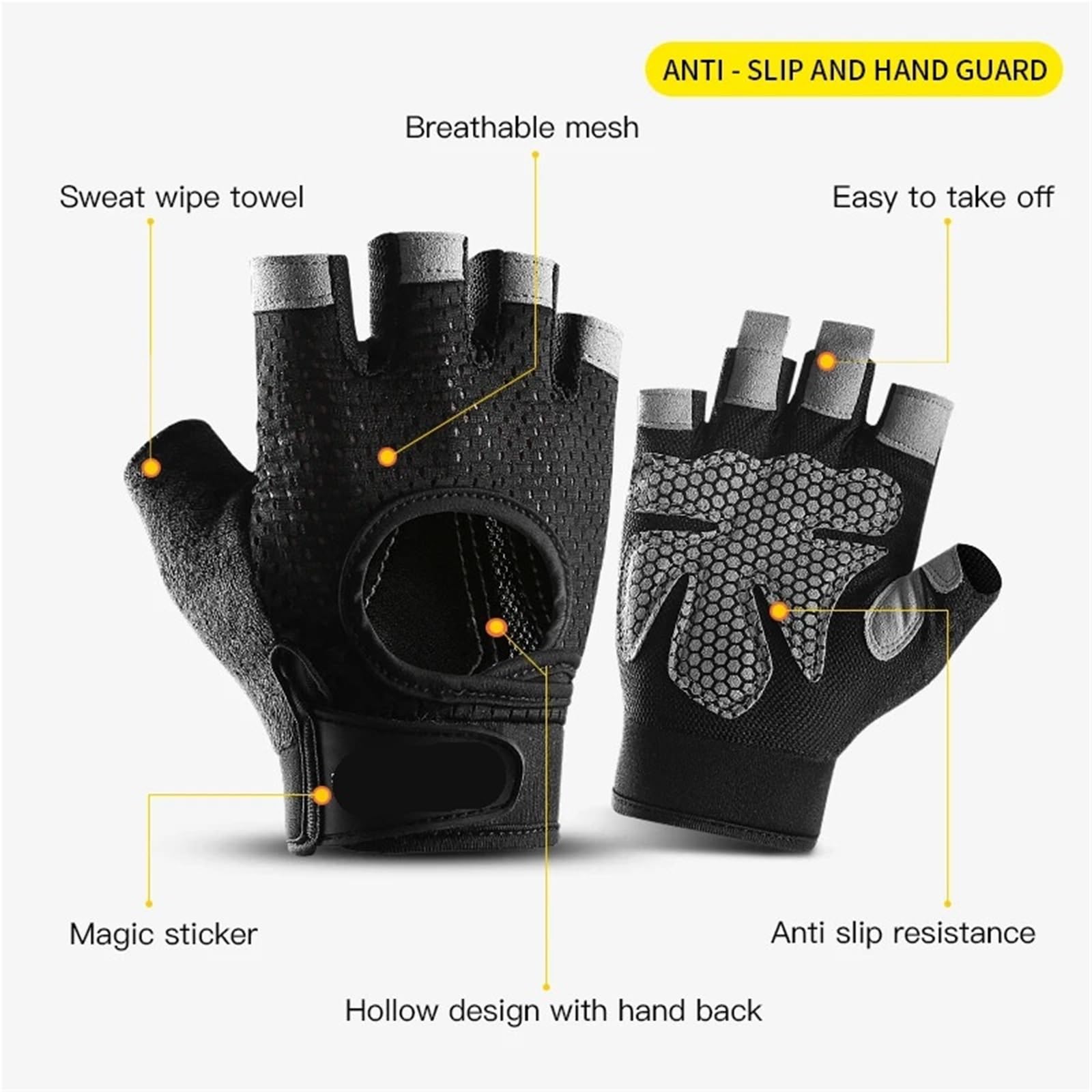 Guanti da palestra Sport Fitness Uomini e donne Sollevamento pesi ciclismo mezze dita in silicone antiscivolo traspiranti per Outdoor
