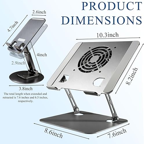 Miniatura 2 de Soporte para computadora portátil para escritorio, elevador de laptop con ventilador de refrigeración activo, ampliamente compatible con MacBook y
