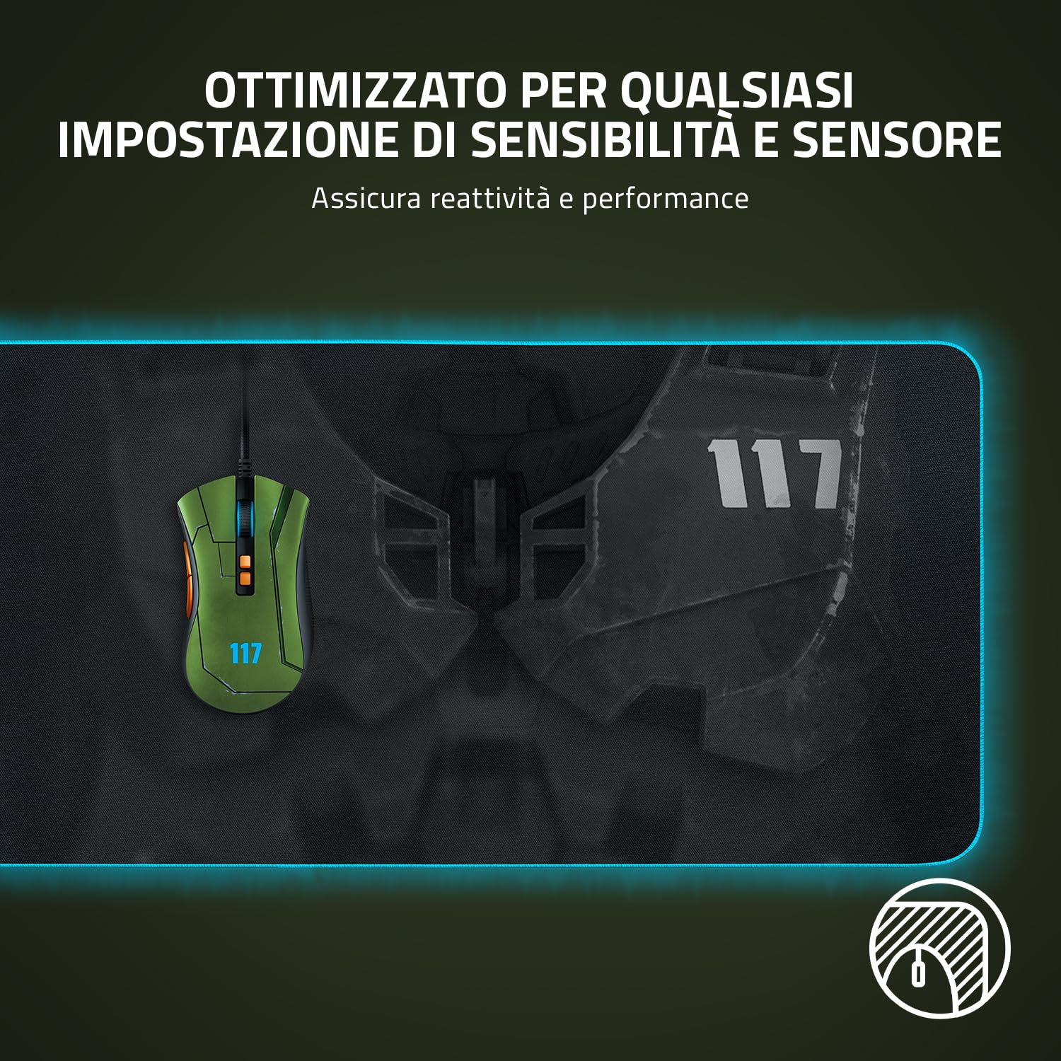 Razer Goliathus Extended Chroma - Morbido tappetino per mouse da gioco esteso con illuminazione Chroma RGB (Supporto per cavi, Superficie in tessuto, Bordo trapuntato) HALO Infinite Ed.