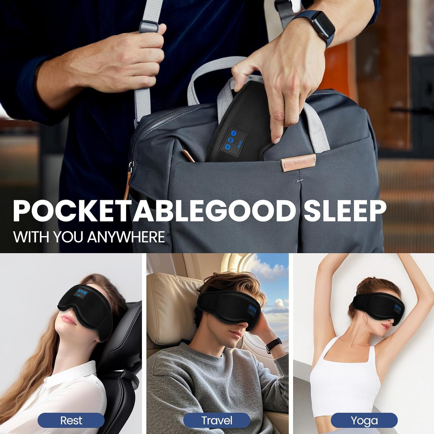 Sleep Headphones, HILDCROA Sleep Mask with Bluetooth Headphones, Sleeping Headphones for Side Sleeper, Bluetooth Eye Mask for Sleeping, Meditation & Travel