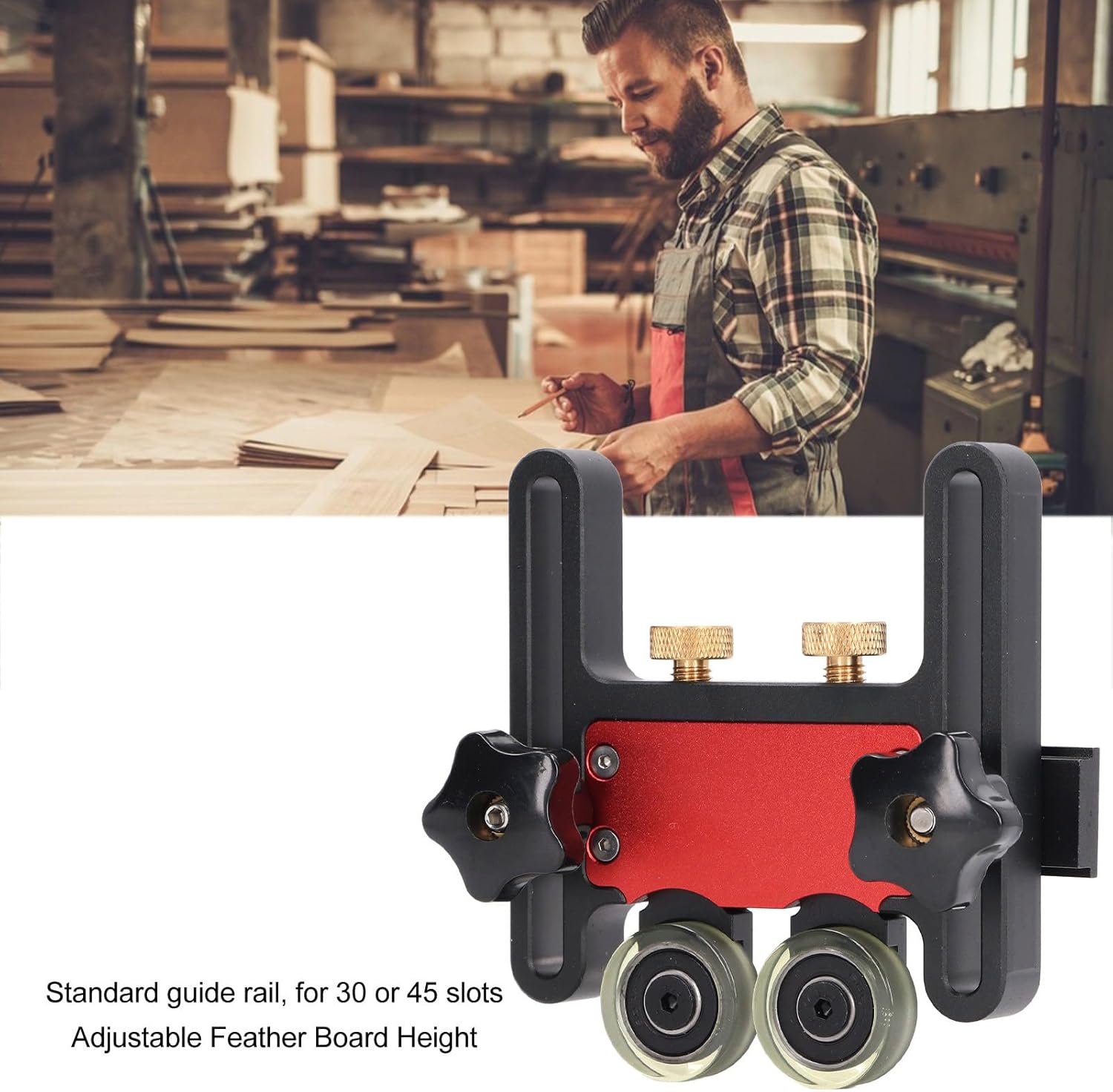 2Pcs Table Saws Pressing Feeder Guide Board, Adjustable Featherboard with Bearing Roller Sliders Screws and Rods for Table and Band Saw