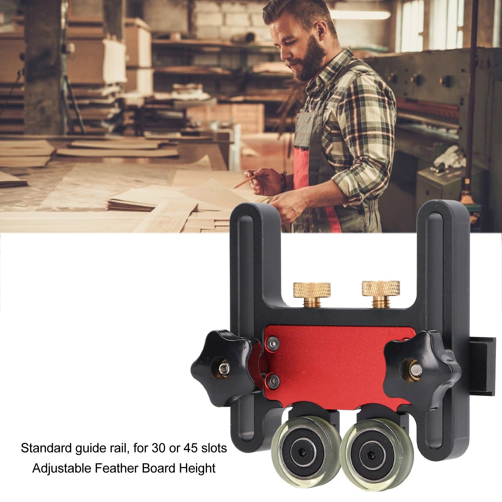 Adjustable Table Saw Featherboard with Bearing Roller, Aluminum Alloy, Compatible with 30mm and 45mm Mitre Slots - Image 4