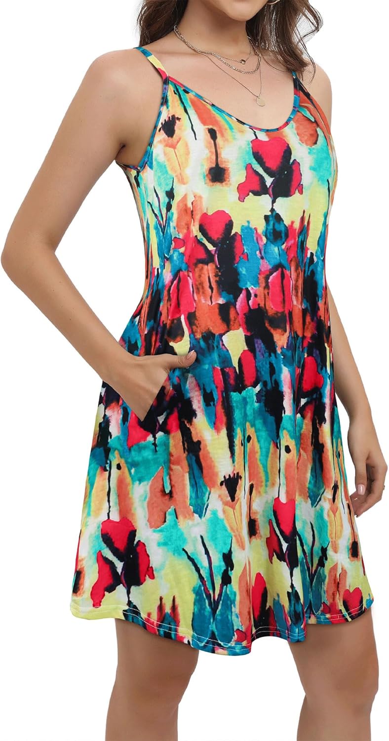JOELLYUS Womens Spaghetti Strap Dress Summer Dresses Beach Cover Ups Casual Sundresses with Pockets - Image 4