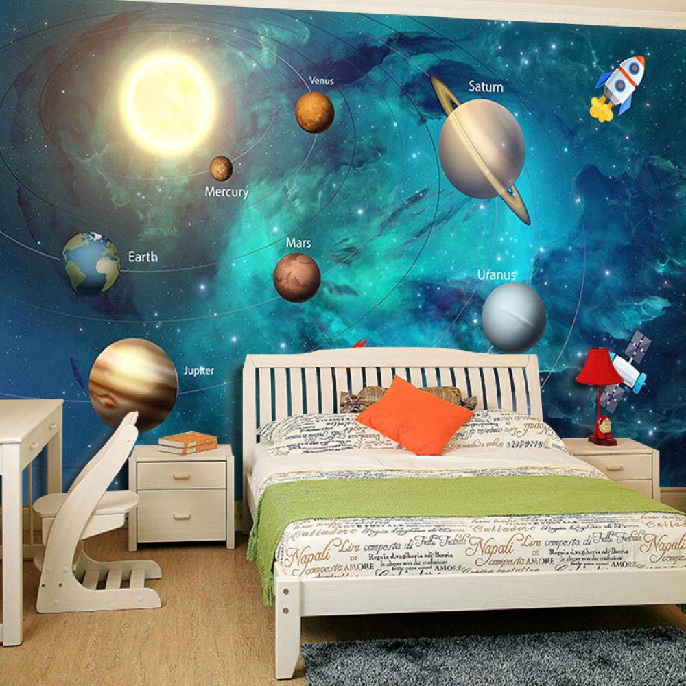 Papier peint 3D univers lavable et résistant pour chambre d'enfant spatiale