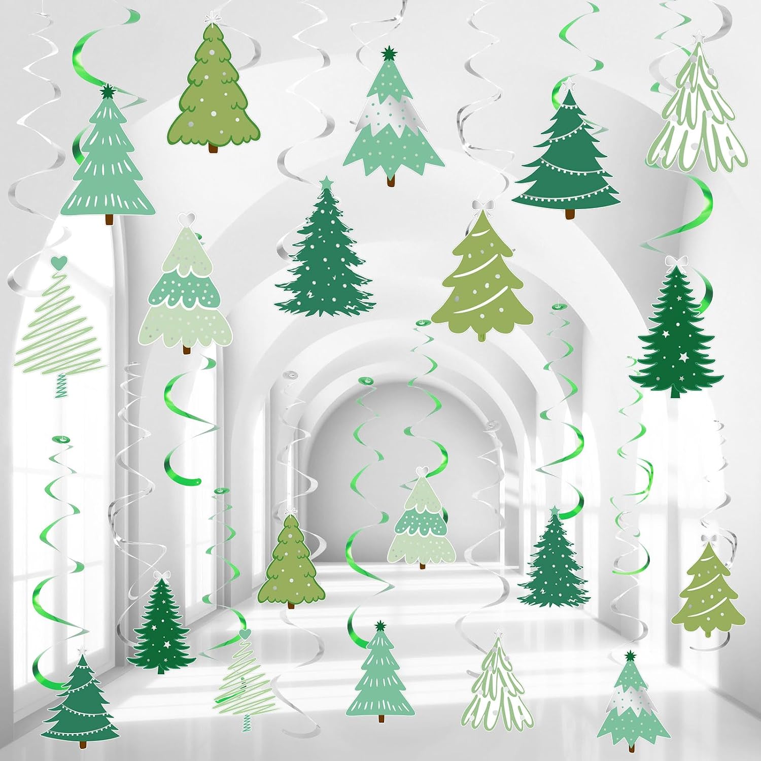 Colarr 50 Pack Green Christmas Hanging Party Decor, Ceiling Spiral Swirl